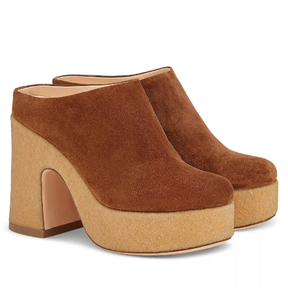 AGL Sista Platform Mule Leather Cognac Brown Slip On Heels Size 10